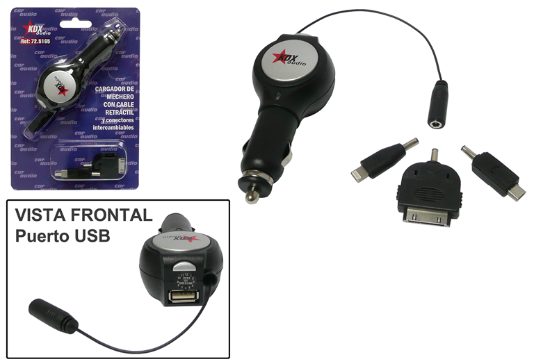 Imagen del producto CARGADOR TOMA MECHERO->VARIOS CONECTORES PERSONLZ